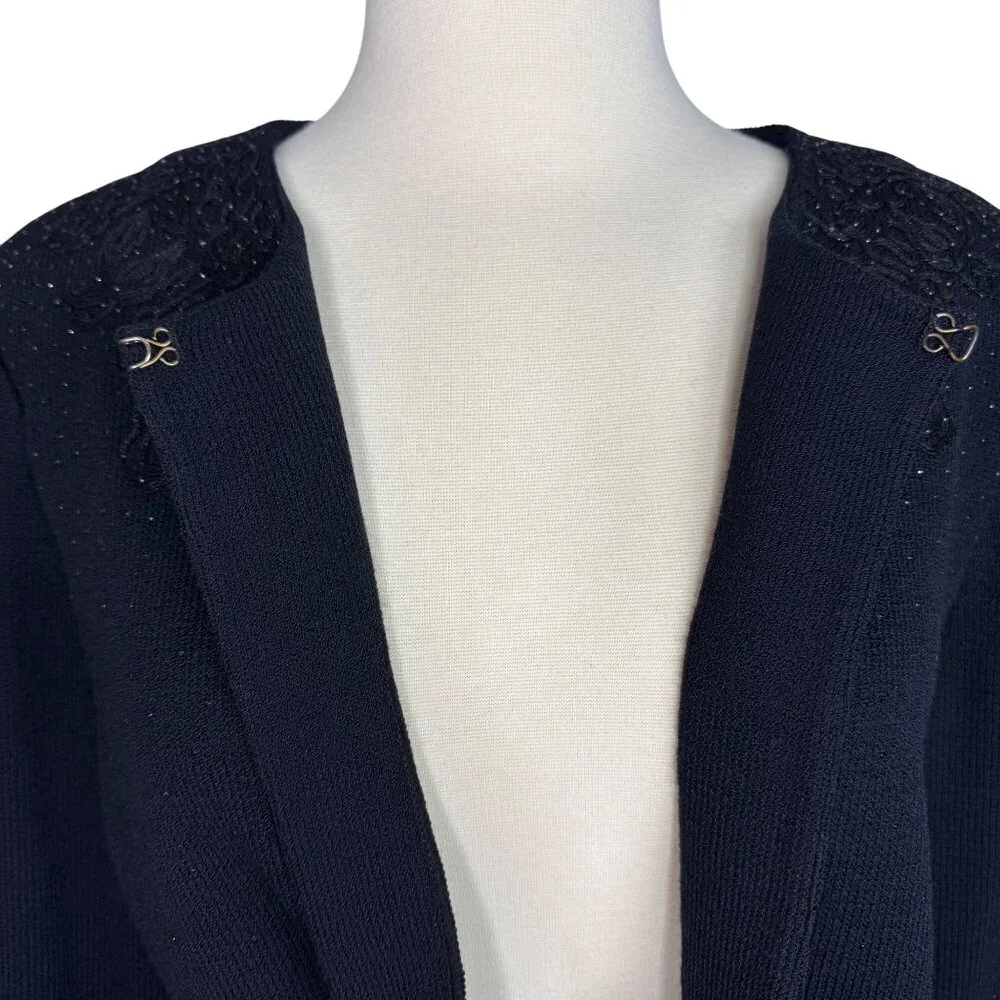 St.‎ John Evening Black Embroidered Rhinestoned Wool Blend Formal Cardigan Sz 14